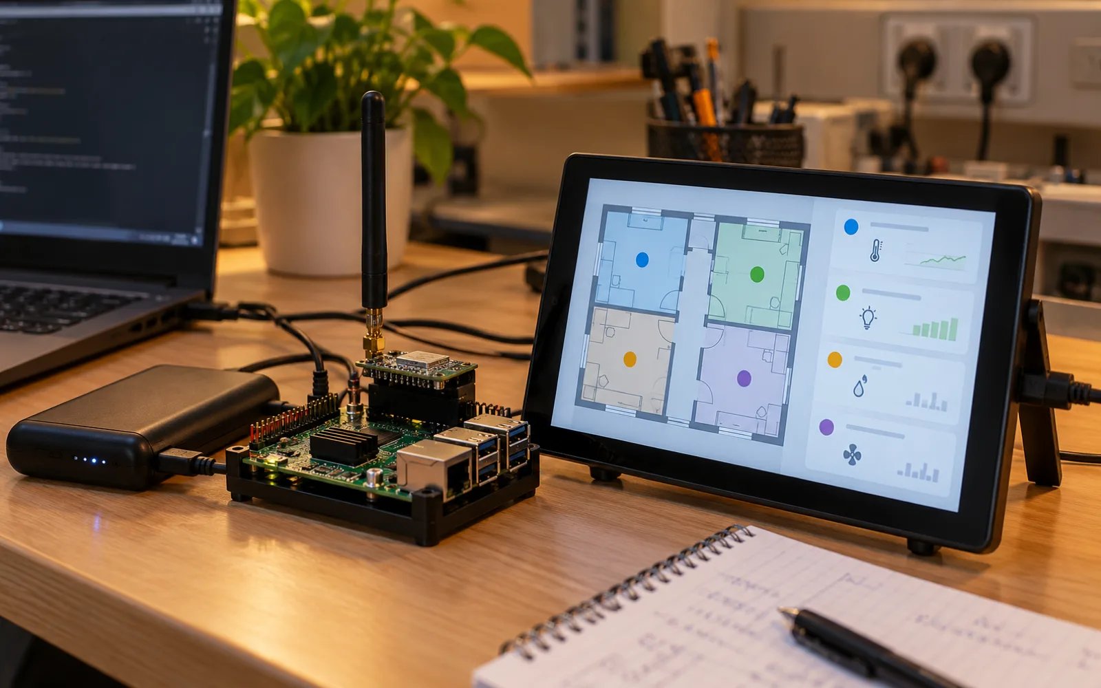 Concept render of the Raspberry Pi 5 command station with a LoRa radio and battery